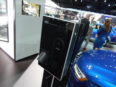 Audi e-tron charging station point on display